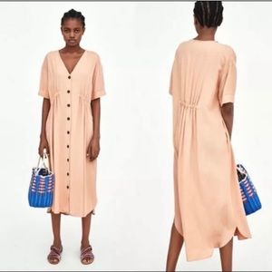 Zara trf Collection Blush Pink Button Down Midi Dress